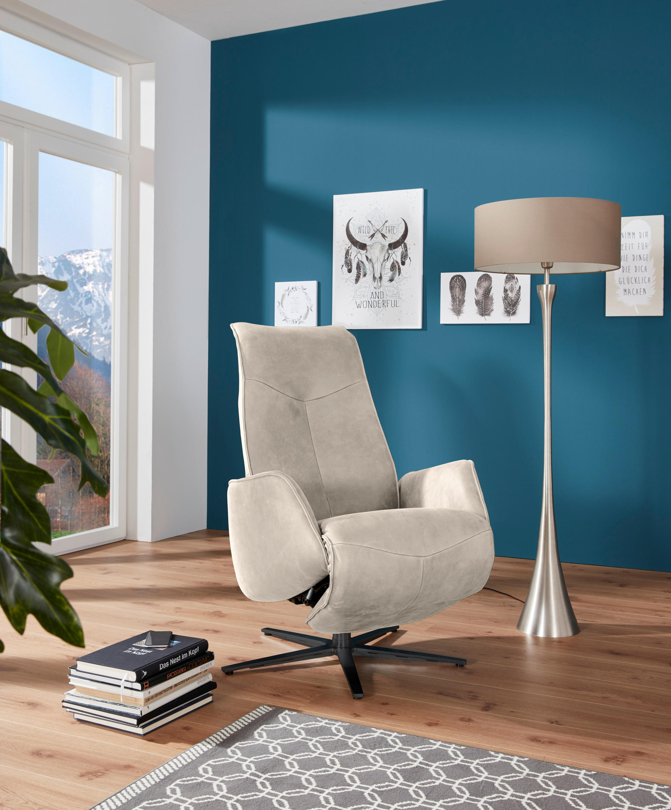 RELAXSESSEL in Leder Creme  - Anthrazit/Creme, Design, Leder/Metall (71/114/84cm) - Johann Jakob