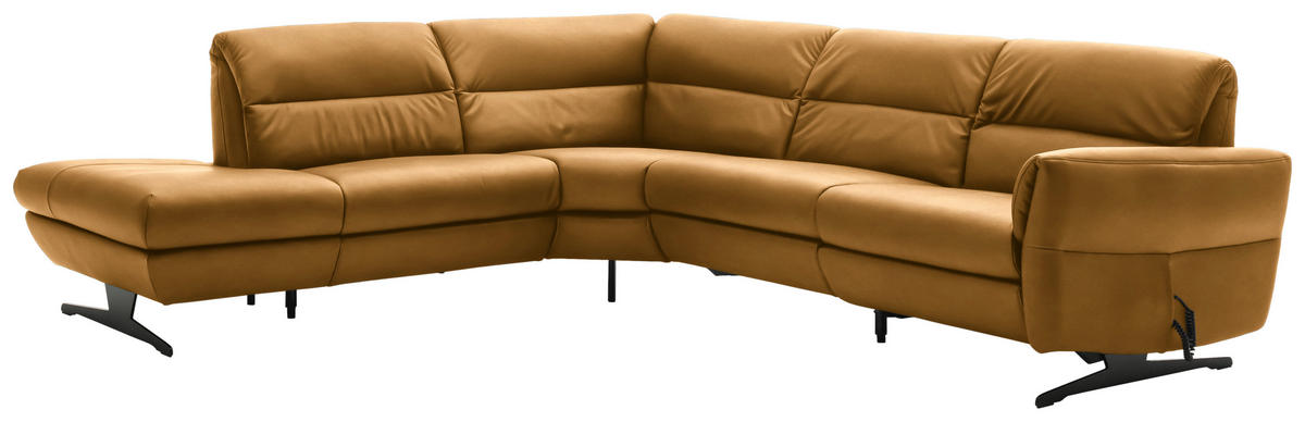 ECKSOFA in Echtleder Currygelb  258/286 cm  - Currygelb/Schwarz, Design, Leder/Metall (258/286cm) - Schöner Wohnen