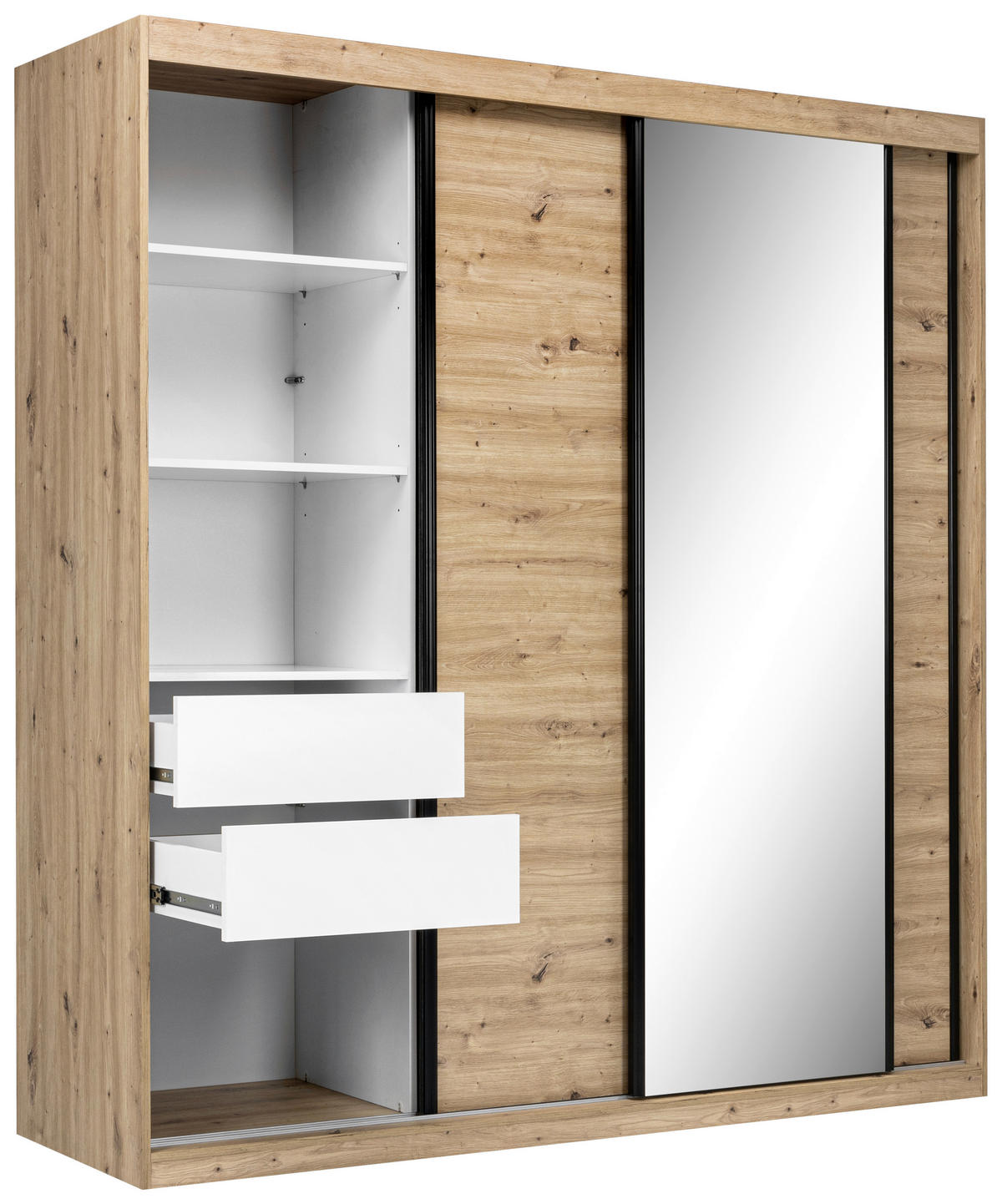 SCHIEBETÜRENSCHRANK 200/215/59,5 cm 3-türig Eiche Artisan  - Schwarz/Eiche Artisan, MODERN, Holzwerkstoff/Metall (200/215/59,5cm) - MID.YOU