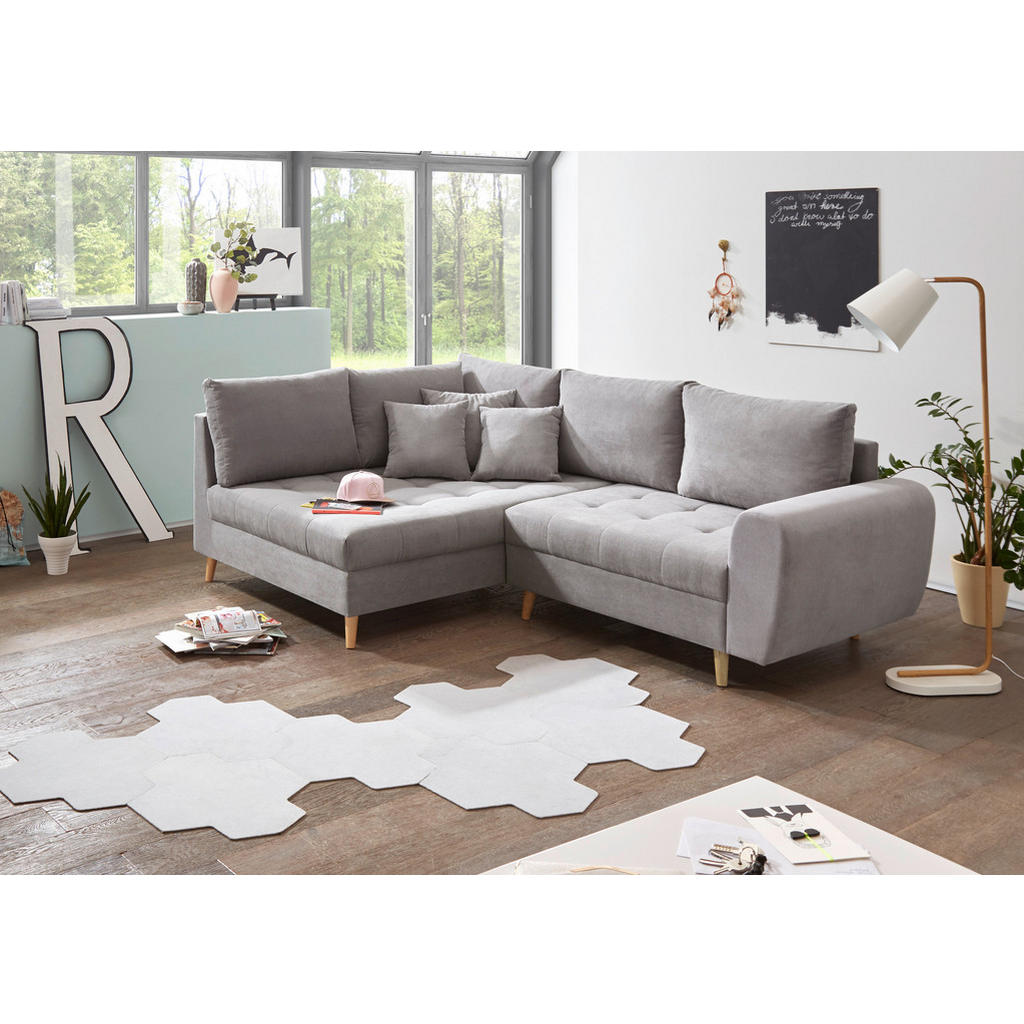 Thumbnail - Mid.you Ecksofa, Hellgrau, Textil, Uni, Füllung: Polyester, Ottomane links, L-Form, 249x175 cm, Stoffauswahl, seitenverk...