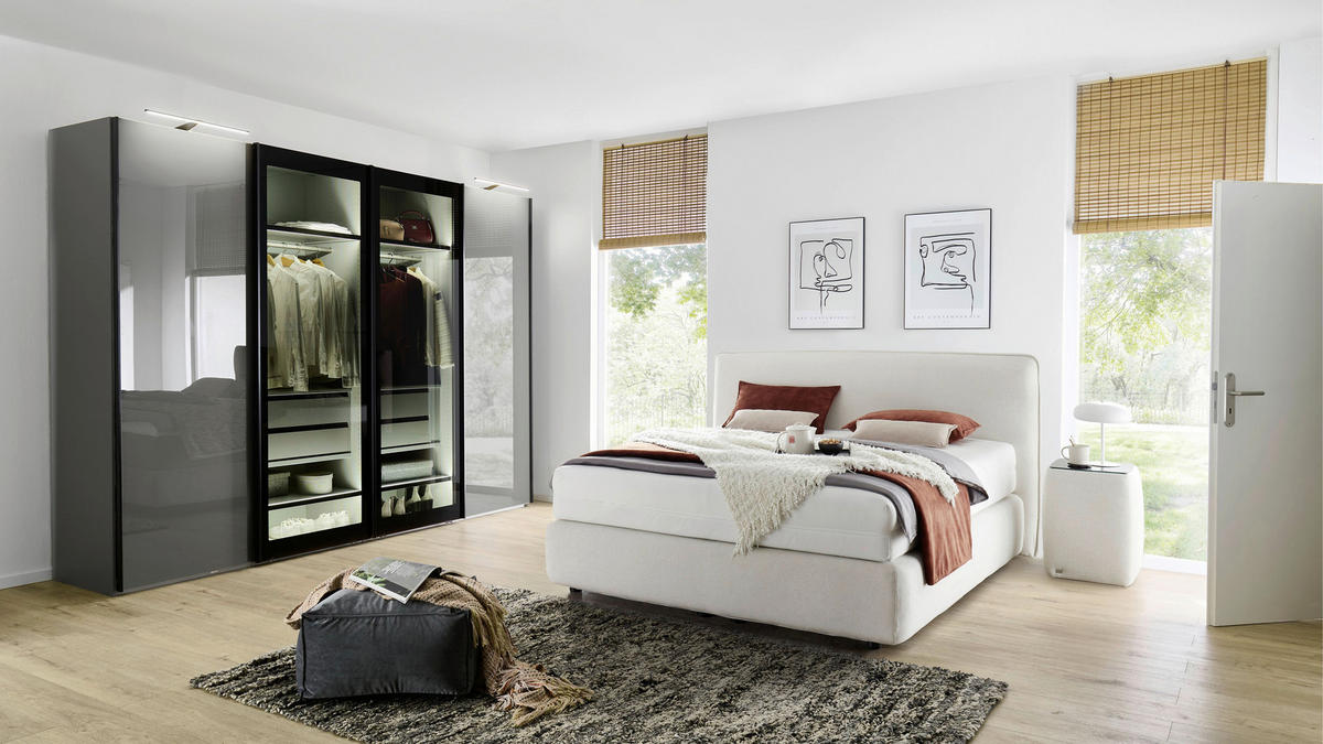 BOXSPRINGBETT 180/200 cm,  in Creme, H2 + H3 = mittel + fest  - Creme/Schwarz, Design, Kunststoff/Textil (180/200cm) - RUF Betten