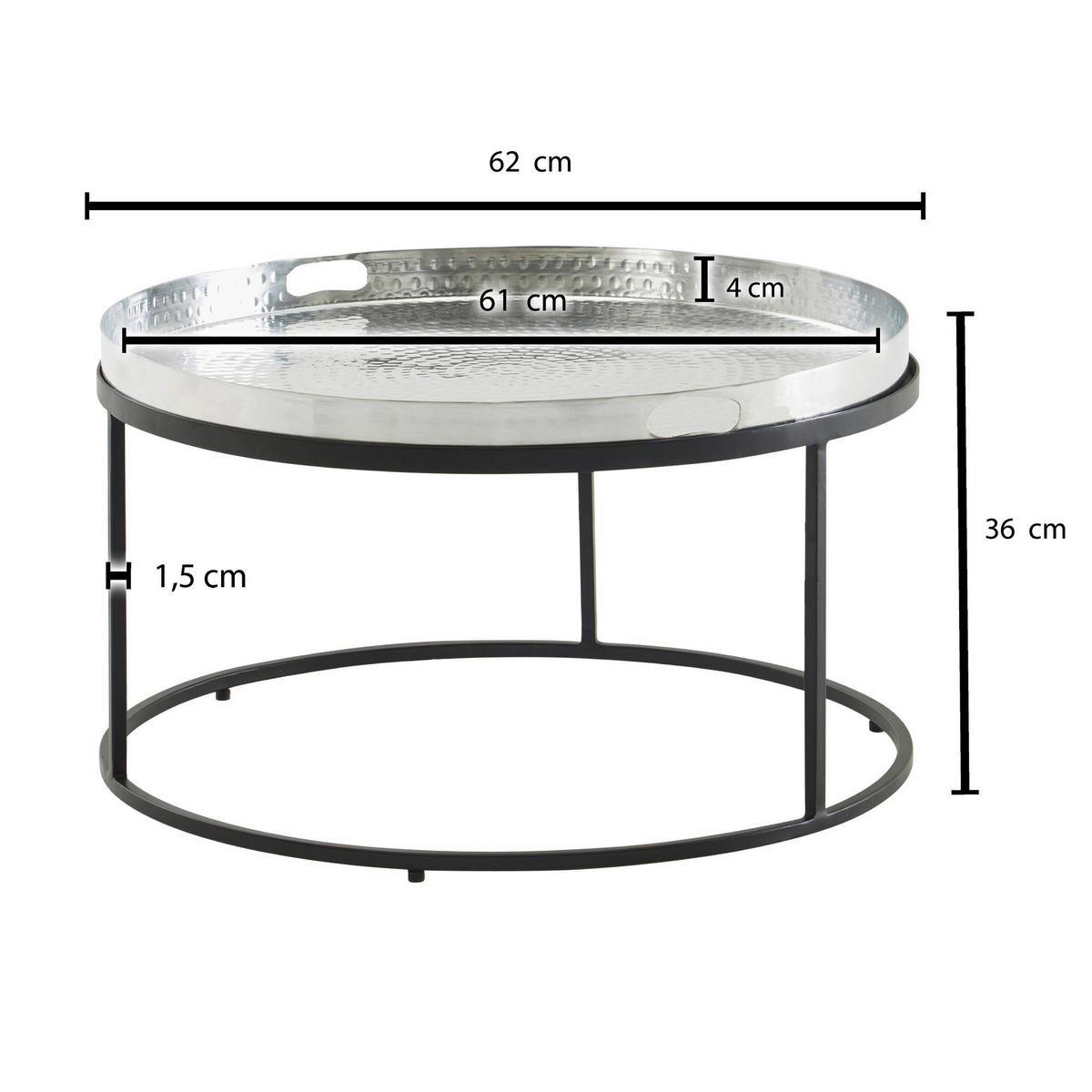 COUCHTISCH in Metall 62/62/36 cm  - Silberfarben/Schwarz, Design, Metall (62/62/36cm) - MID.YOU