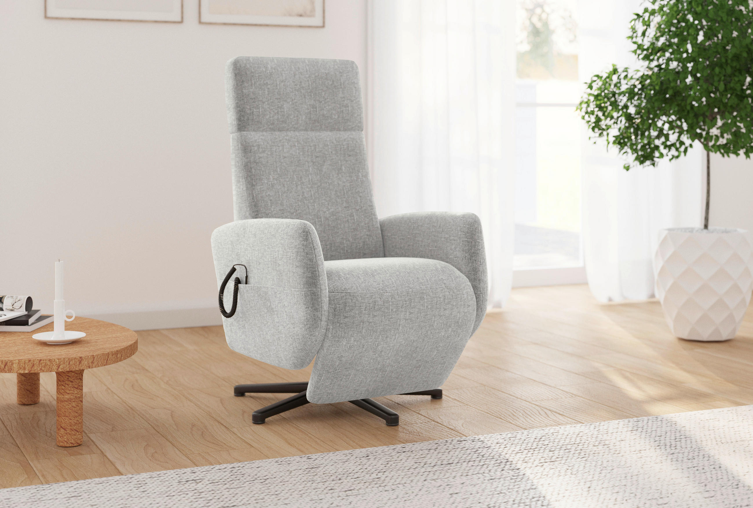 RELAXSESSEL Flachgewebe Aufstehhilfe    - Hellgrau/Schwarz, KONVENTIONELL, Textil/Metall (71/110/82cm) - Sit & More