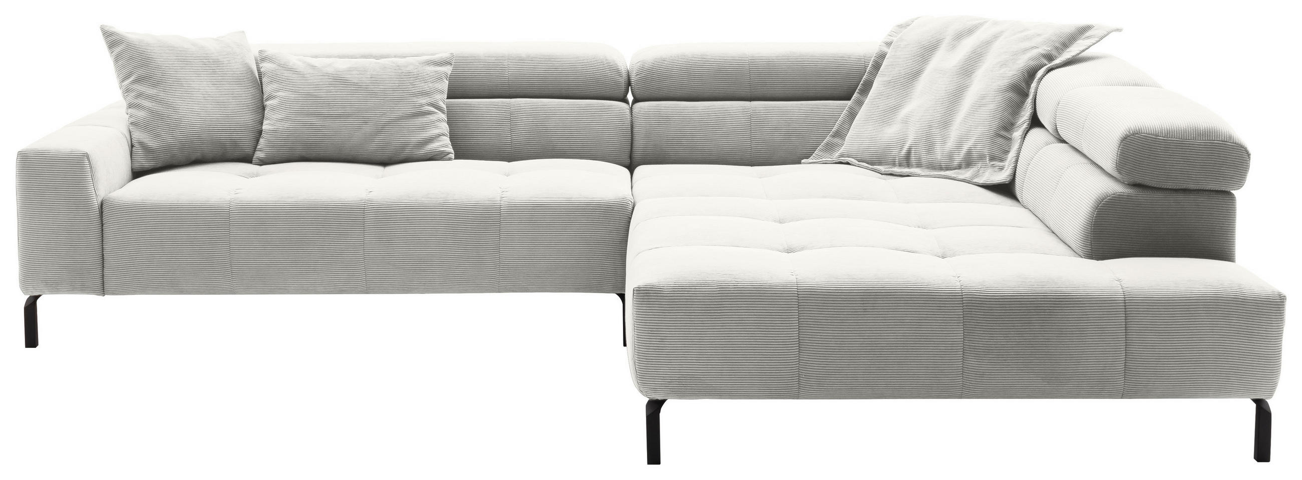 ECKSOFA Weiß Cord  - Schwarz/Weiß, KONVENTIONELL, Textil/Metall (311/219cm) - Hom`in