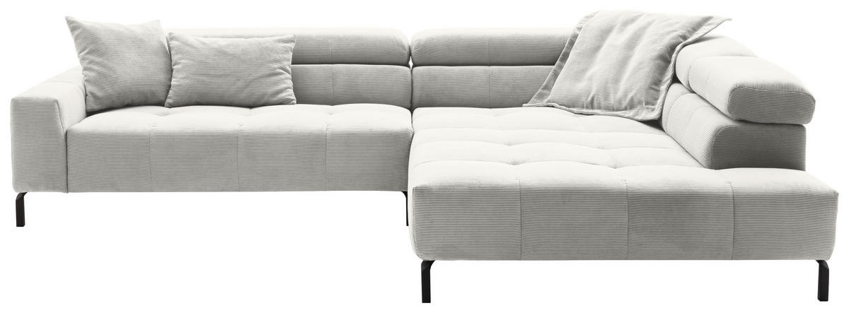 ECKSOFA in Cord Weiss  - Weiss/Schwarz, Konventionell, Textil/Metall (311/219cm) - Hom`in