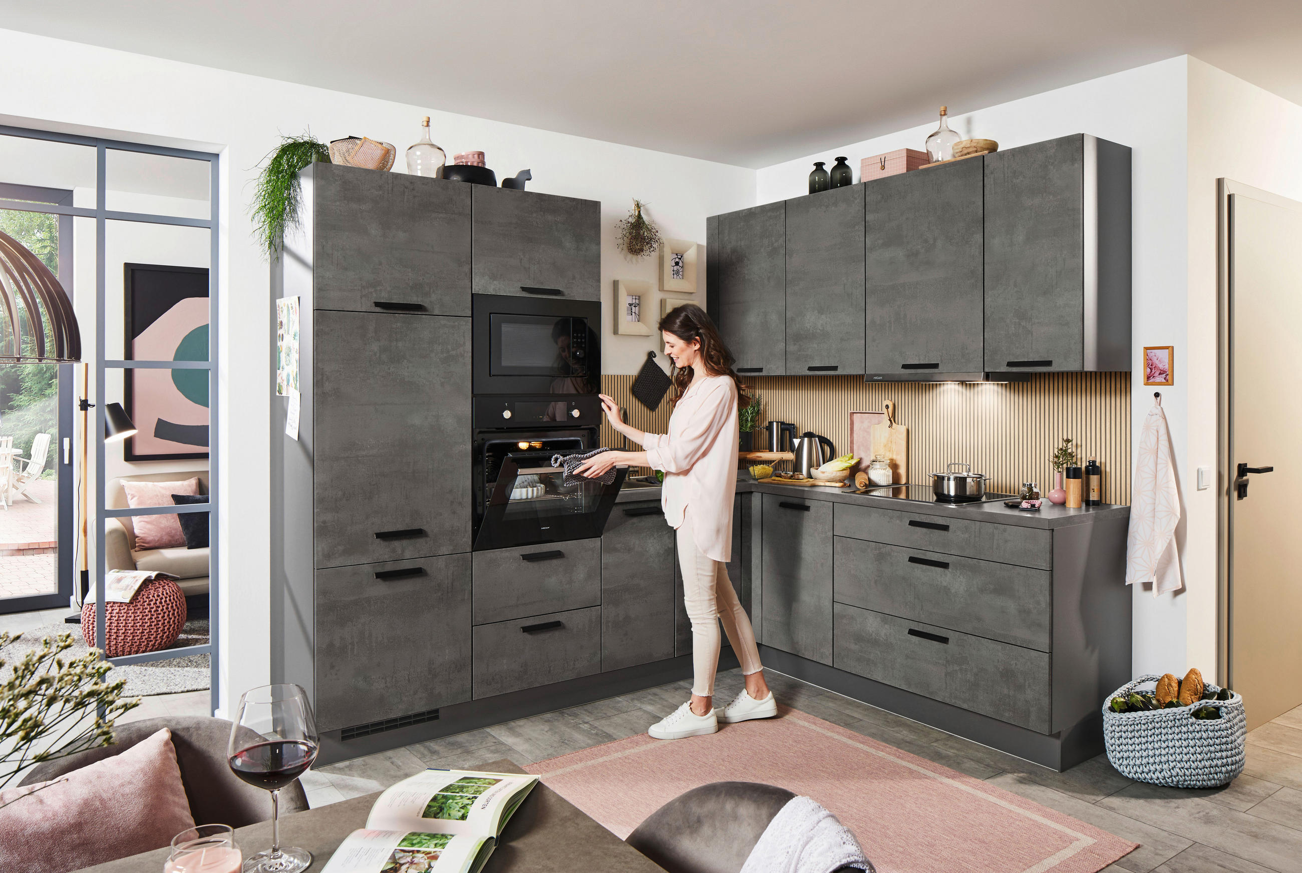 KÜCHENLEERBLOCK  265/210 cm  in Schwarz, Schieferfarben  - Schieferfarben/Schwarz, Design, Holzwerkstoff (265/210cm) - Celina