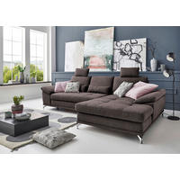 ECKSOFA Dunkelbraun Flachgewebe Bettkasten, Schlaffunktion, Sitztiefenverstellung, Kopfstütze, Liegefläche im Originalstoff  - Dunkelbraun/Silberfarben, KONVENTIONELL, Textil/Metall (301/176cm) - Sit & More