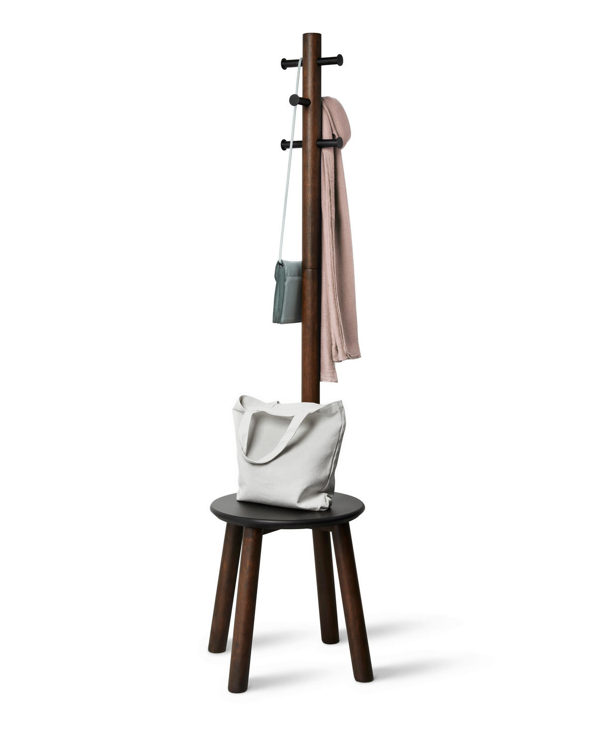 ŠATNÍ STOJAN - tmavě hnědá, Basics, dřevo (51/165cm) - Umbra