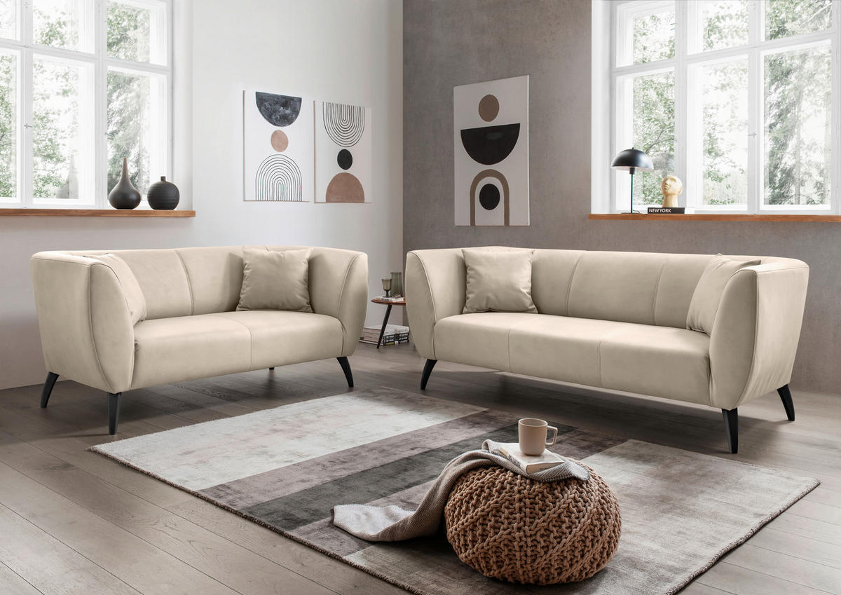 2-SITZER-SOFA in Lederlook Beige  - Beige/Schwarz, Modern, Holz/Textil (172/83/88cm) - Livetastic