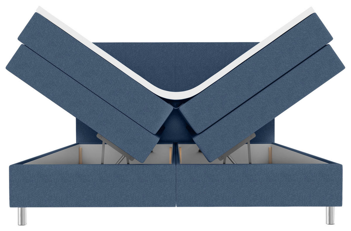 BOXSPRINGBETT 200/200 cm,  in Blau, Bettkasten, Topper, Matratzen, H3 = fest  - Chromfarben/Blau, KONVENTIONELL, Kunststoff/Textil (200/200cm) - Boxxx