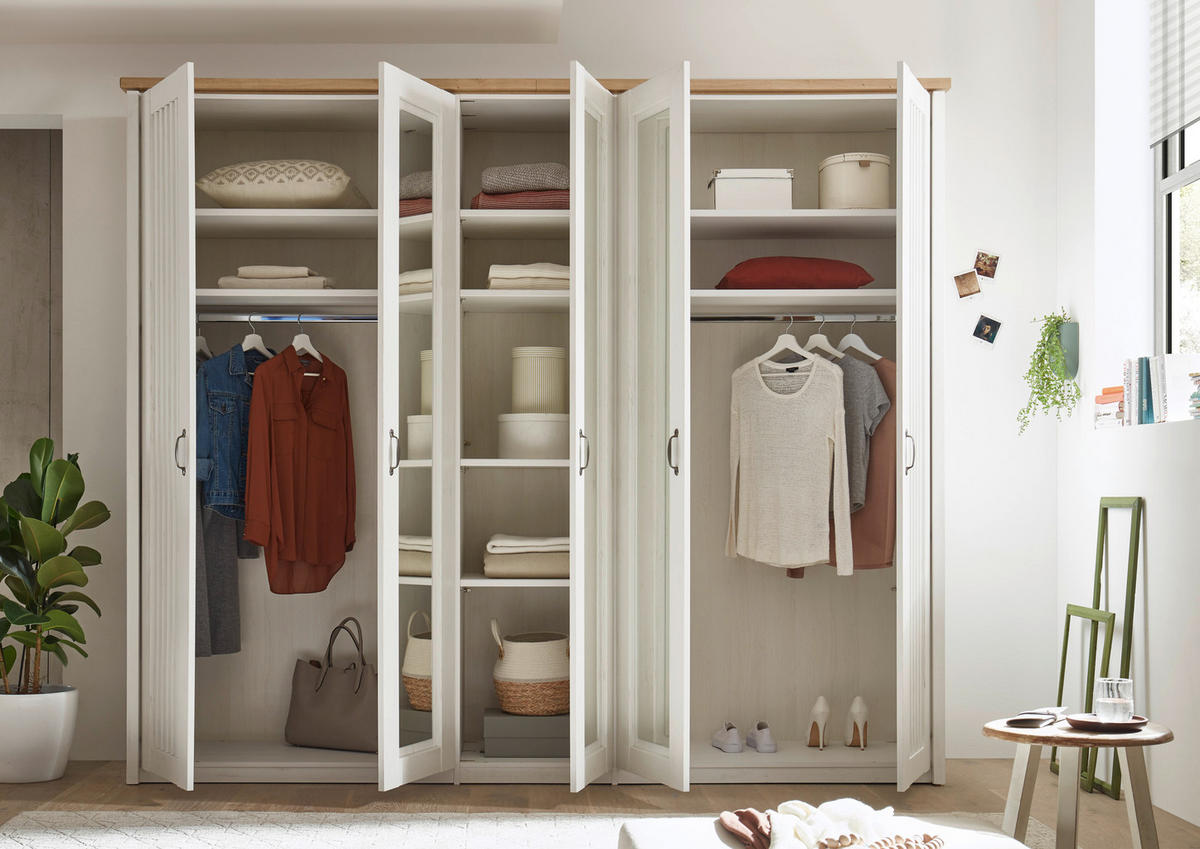 DREHTÜRENSCHRANK Weiss, Eichefarben  - Weiss/Eichefarben, Lifestyle, Holzwerkstoff/Metall (265/224/60cm) - MID.YOU