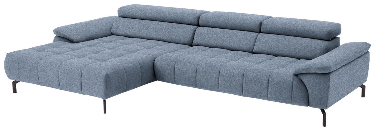 ECKSOFA in Webstoff Hellblau  - Schwarz/Hellblau, Design, Textil/Metall (190/329cm) - Beldomo Style
