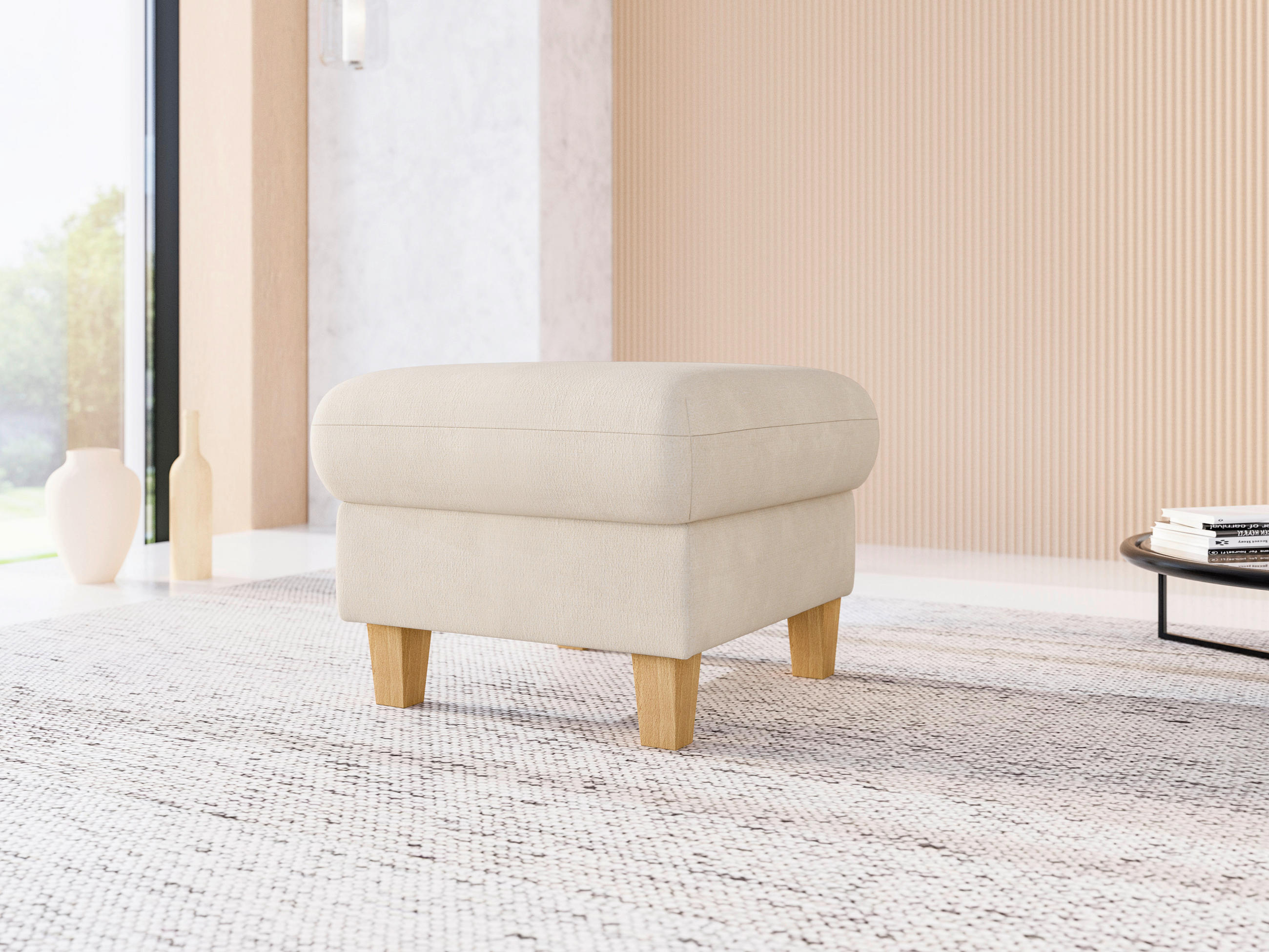 HOCKER GLENDALE E Chenille Sandfarben  - Sandfarben/Eichefarben, KONVENTIONELL, Holz/Textil (58/48/58cm) - Sit & More