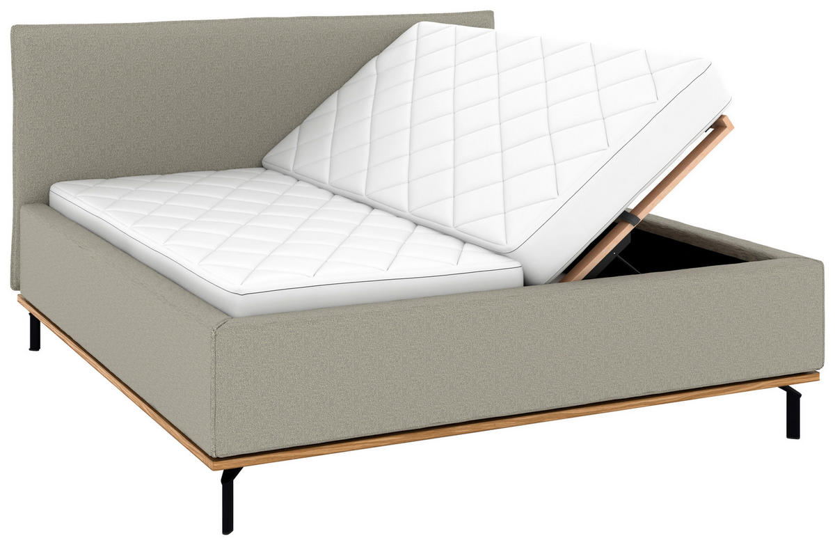 POLSTERBETT 180/200 cm,  in Hellgrau, Matratze, Lattenrost, Bettkasten, H3 + H3 = fest  - Hellgrau/Graphitfarben, Design, Holz/Textil (180/200cm) - Musterring