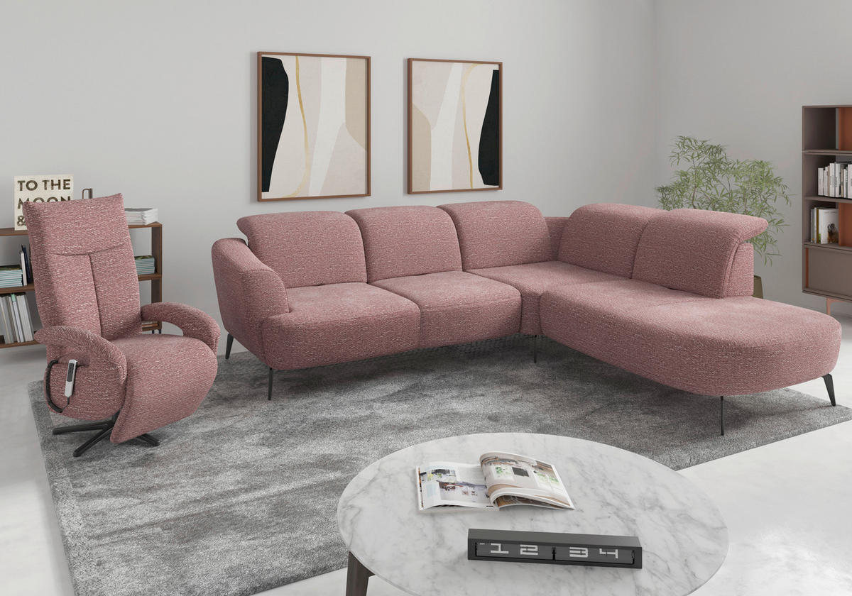 ECKSOFA ZOE E Aubergine Chenille  - Aubergine/Schwarz, KONVENTIONELL, Textil/Metall (300/267cm) - Sit & More