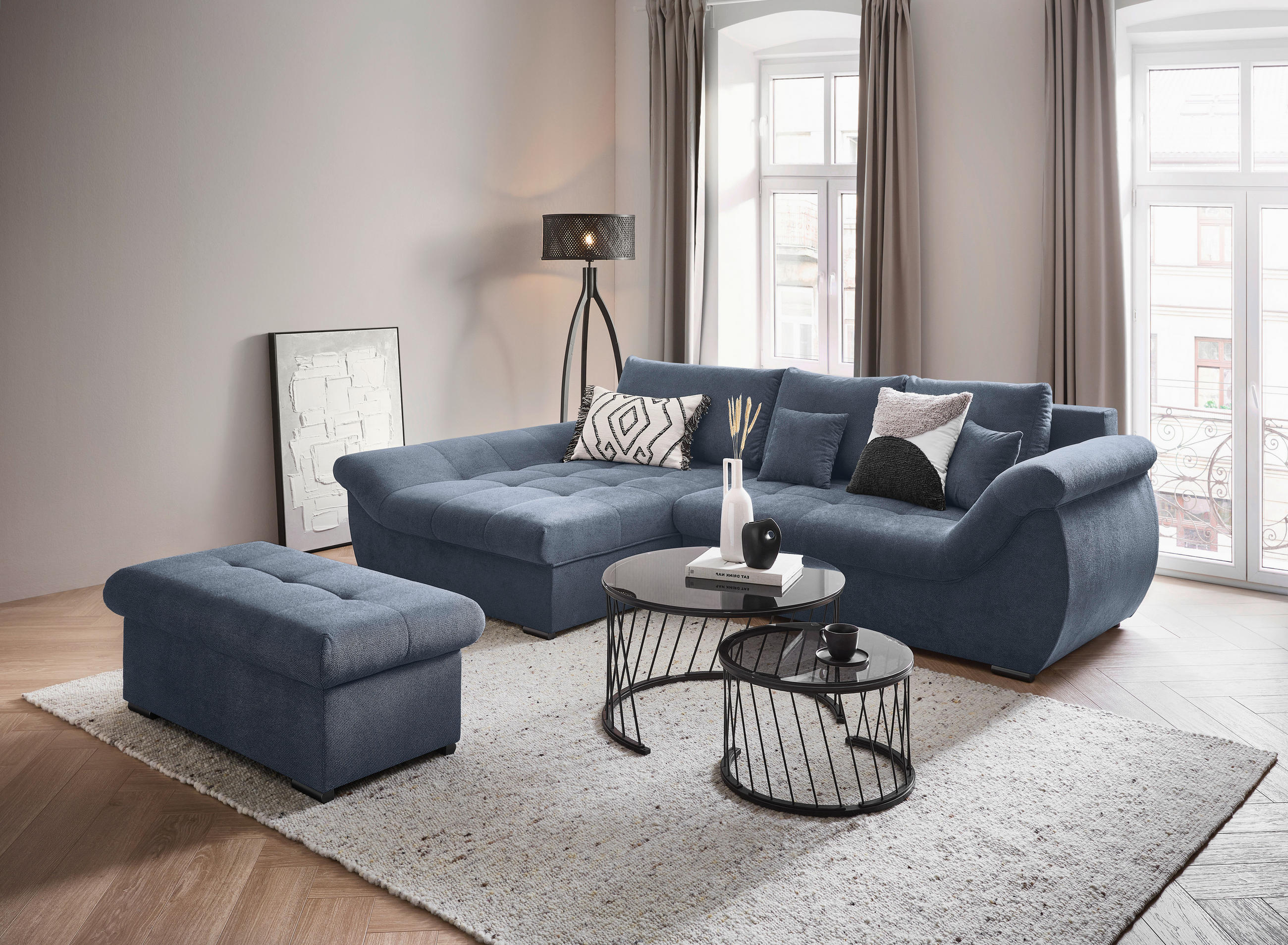ECKSOFA Anthrazit Flachgewebe  - Anthrazit/Schwarz, Design, Kunststoff/Textil (175/278cm) - Xora