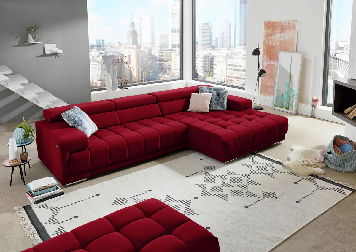 ECKSOFA Mikrofaser Rot  - Silberfarben/Rot, Design, Textil/Metall (335/190cm) - Beldomo Speed