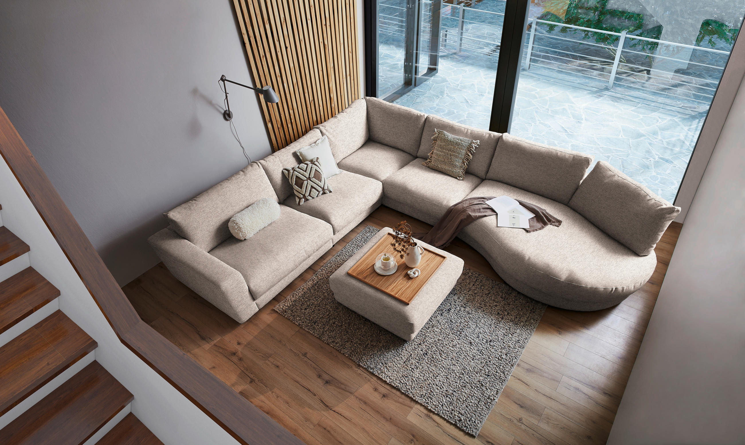 ECKSOFA in Flachgewebe Taupe  - Taupe/Schwarz, Design, Kunststoff/Textil (365/425cm) - Lomoco