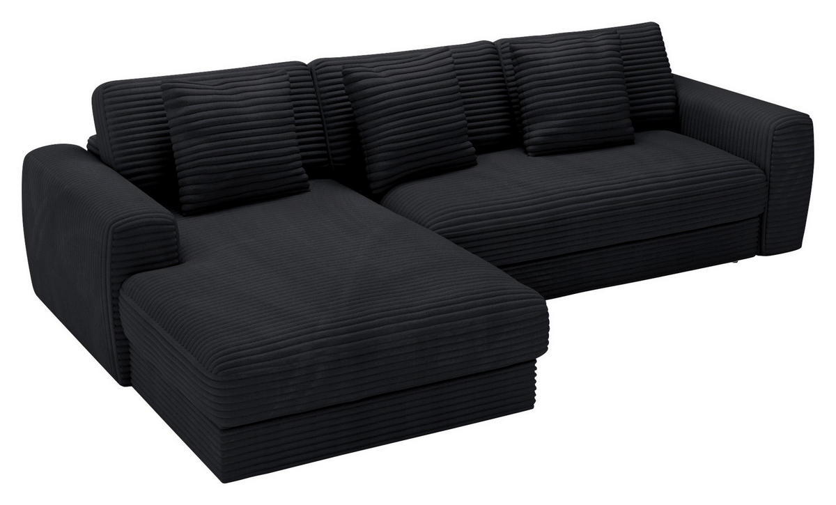 ECKSOFA in Cord Schwarz  - Schwarz, Modern, Kunststoff/Textil (182/302cm) - Carryhome