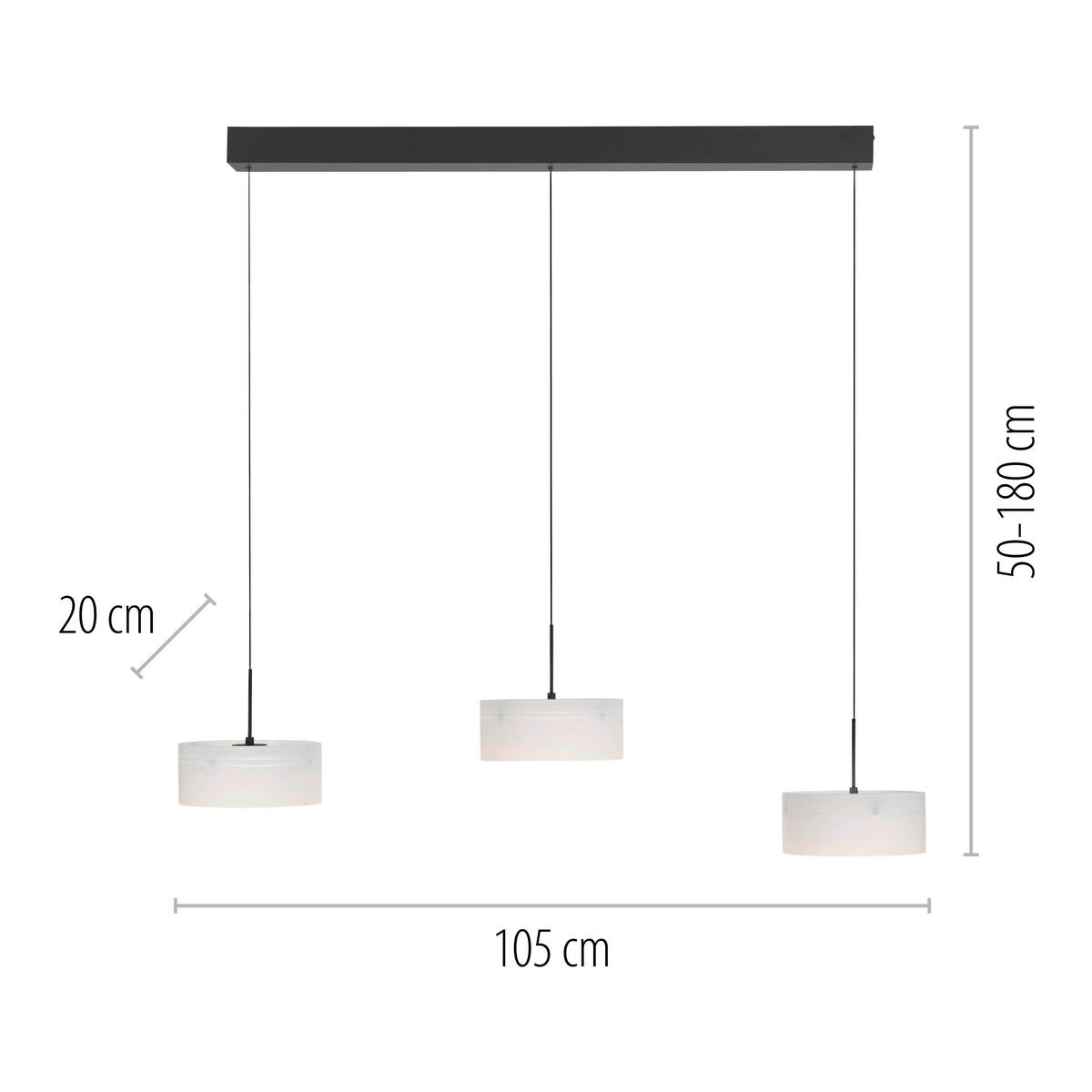 LED-HÄNGELEUCHTE 105/20/180 cm  - Schwarz, Design, Glas/Kunststoff (105/20/180cm)