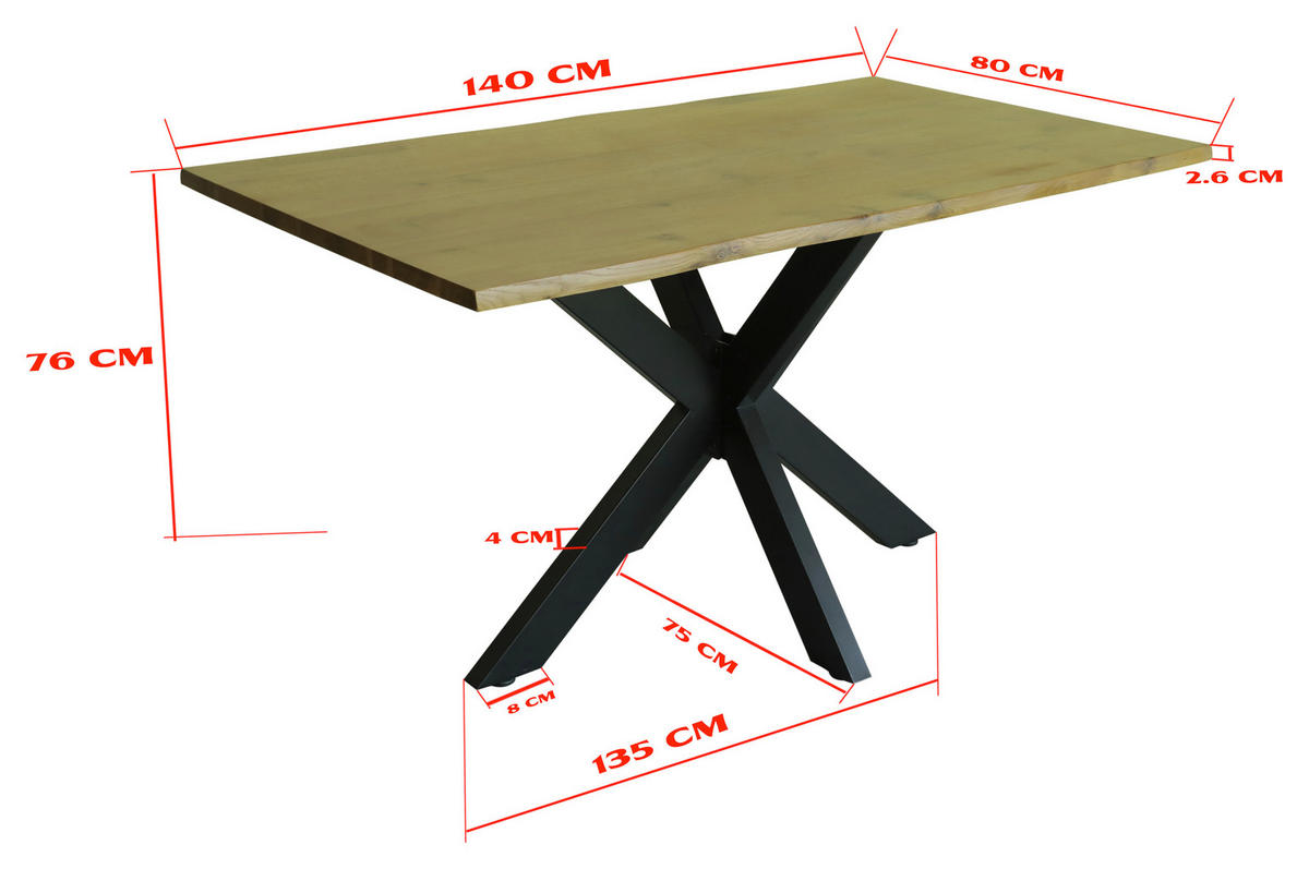 ESSTISCH in Holz, Metall 140/80/76 cm  - Eichefarben/Schwarz, LIFESTYLE, Holz/Metall (140/80/76cm) - Linea Natura