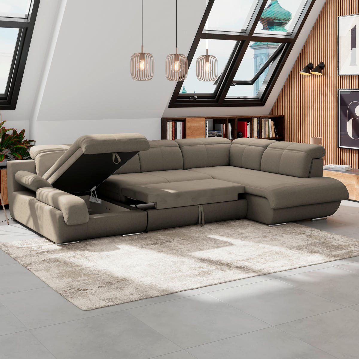 WOHNLANDSCHAFT in Mikrofaser Dunkelbraun  - Chromfarben/Dunkelgrau, Modern, Textil/Metall (184/345/228cm) - MID.YOU