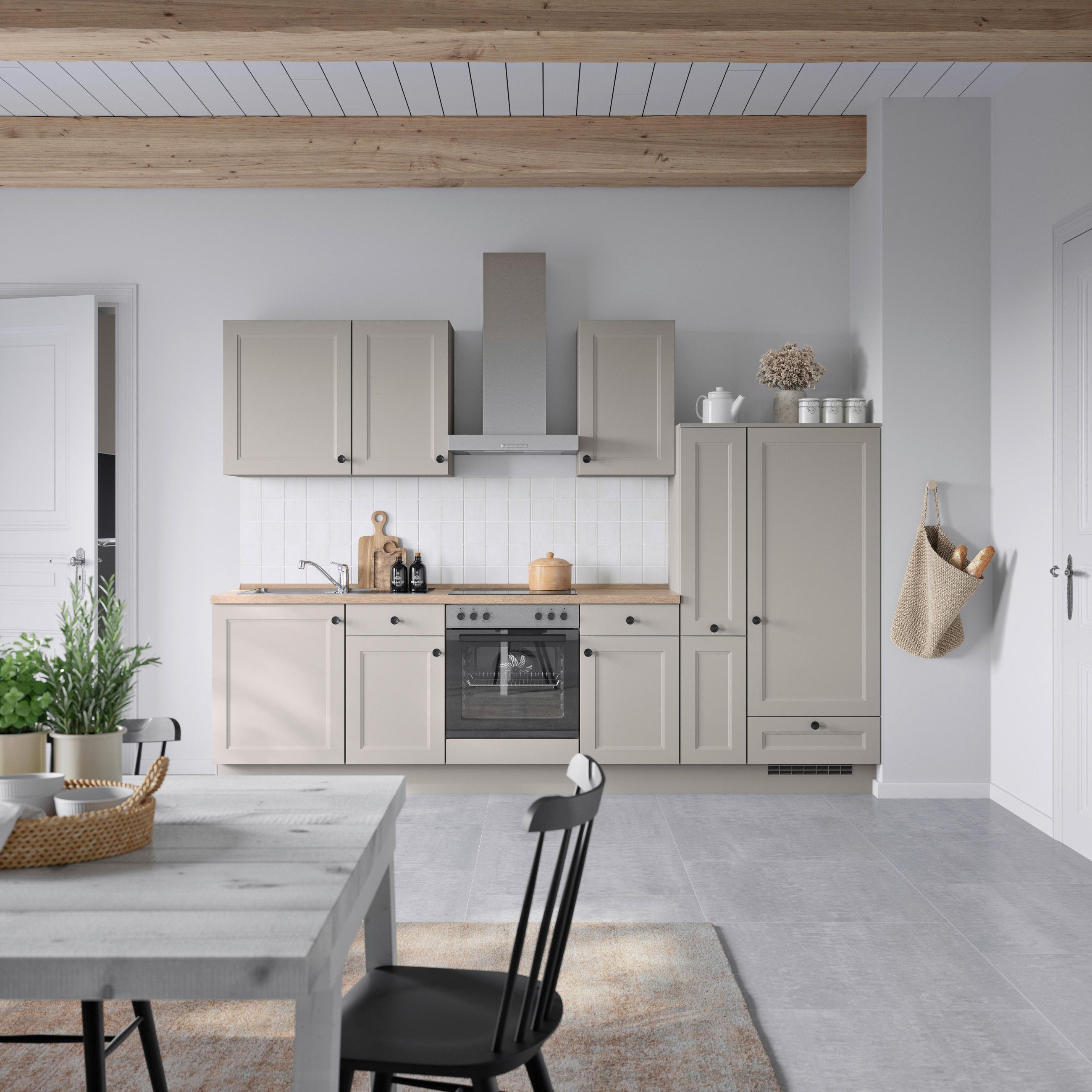 KÜCHENBLOCK 300 cm   in Grau, Eiche dunkel  - Eiche dunkel/Schwarz, MODERN, Holzwerkstoff/Metall (300cm) - Nobilia