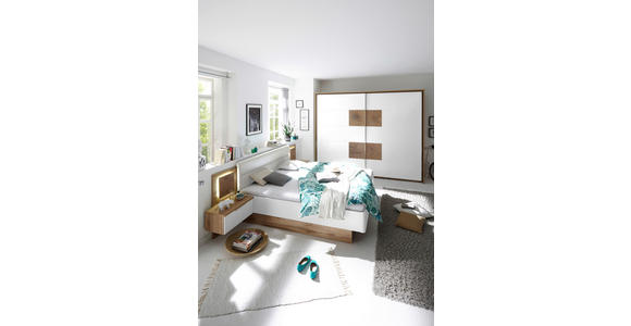 SCHWEBETÜRENSCHRANK 280/230/65 cm 2-türig Weiß, Wildeiche - Chromfarben/Wildeiche, KONVENTIONELL, Holzwerkstoff/Metall (280/230/65cm) - Carryhome