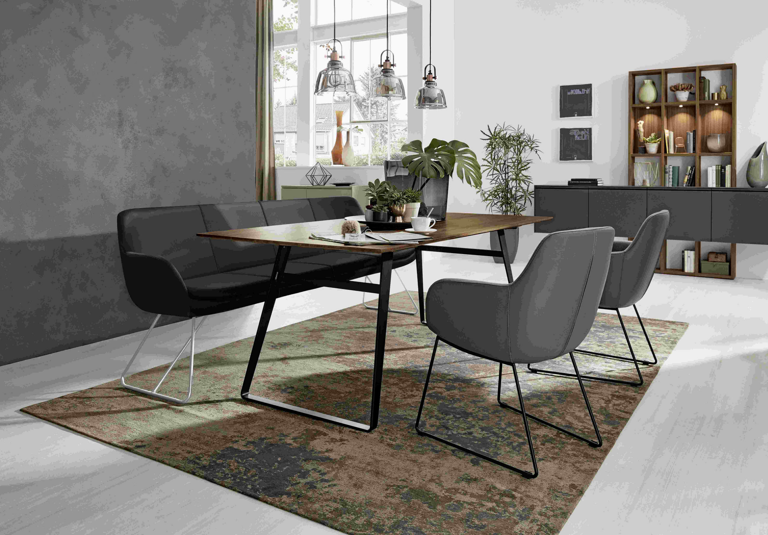 SITZBANK 200/87/65 cm Echtleder Schwarz Metall  - Edelstahlfarben/Schwarz, Design, Leder/Metall (200/87/65cm) - Musterring