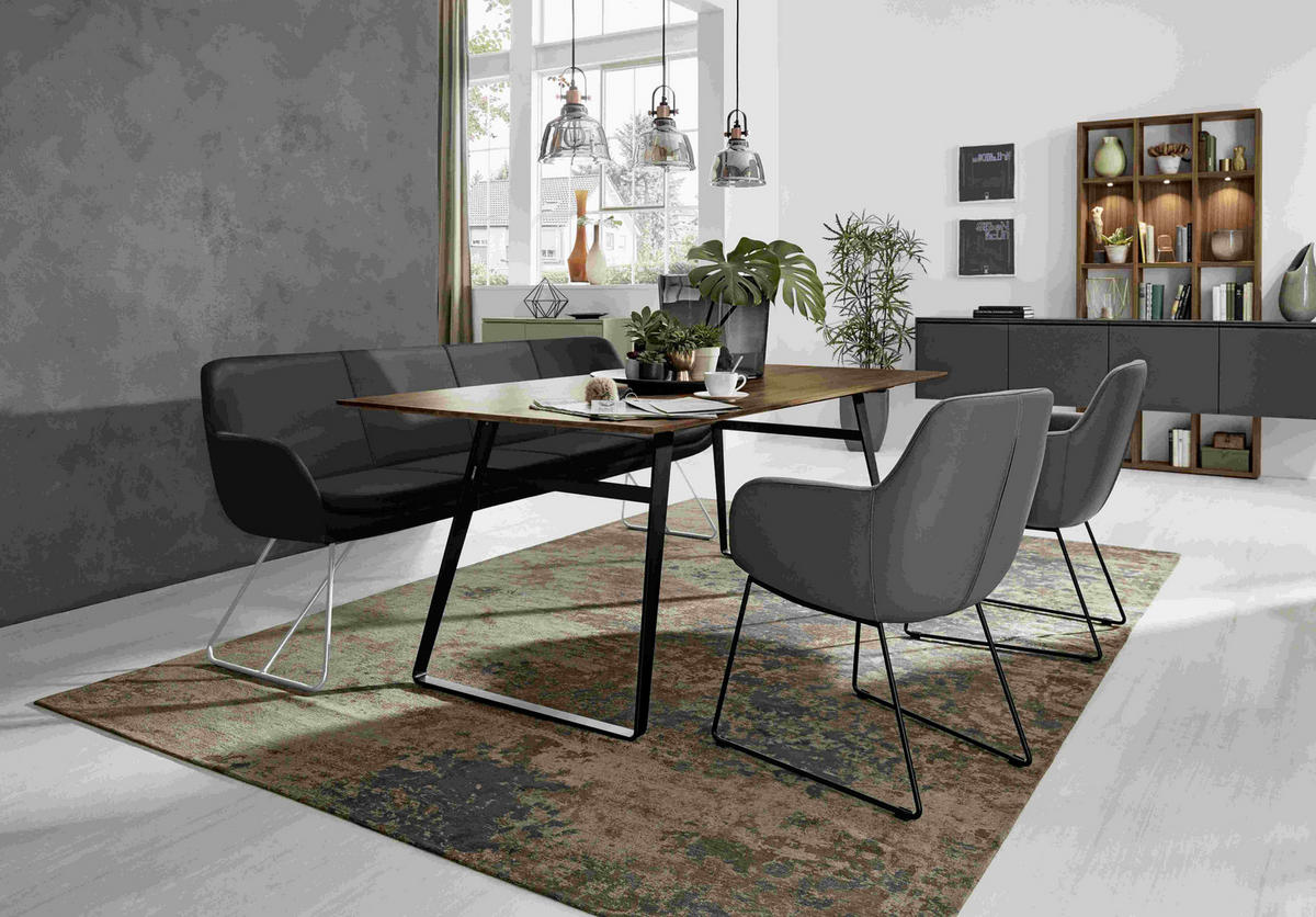 SITZBANK 200/87/65 cm Echtleder Schwarz Metall  - Edelstahlfarben/Schwarz, Design, Leder/Metall (200/87/65cm) - Musterring