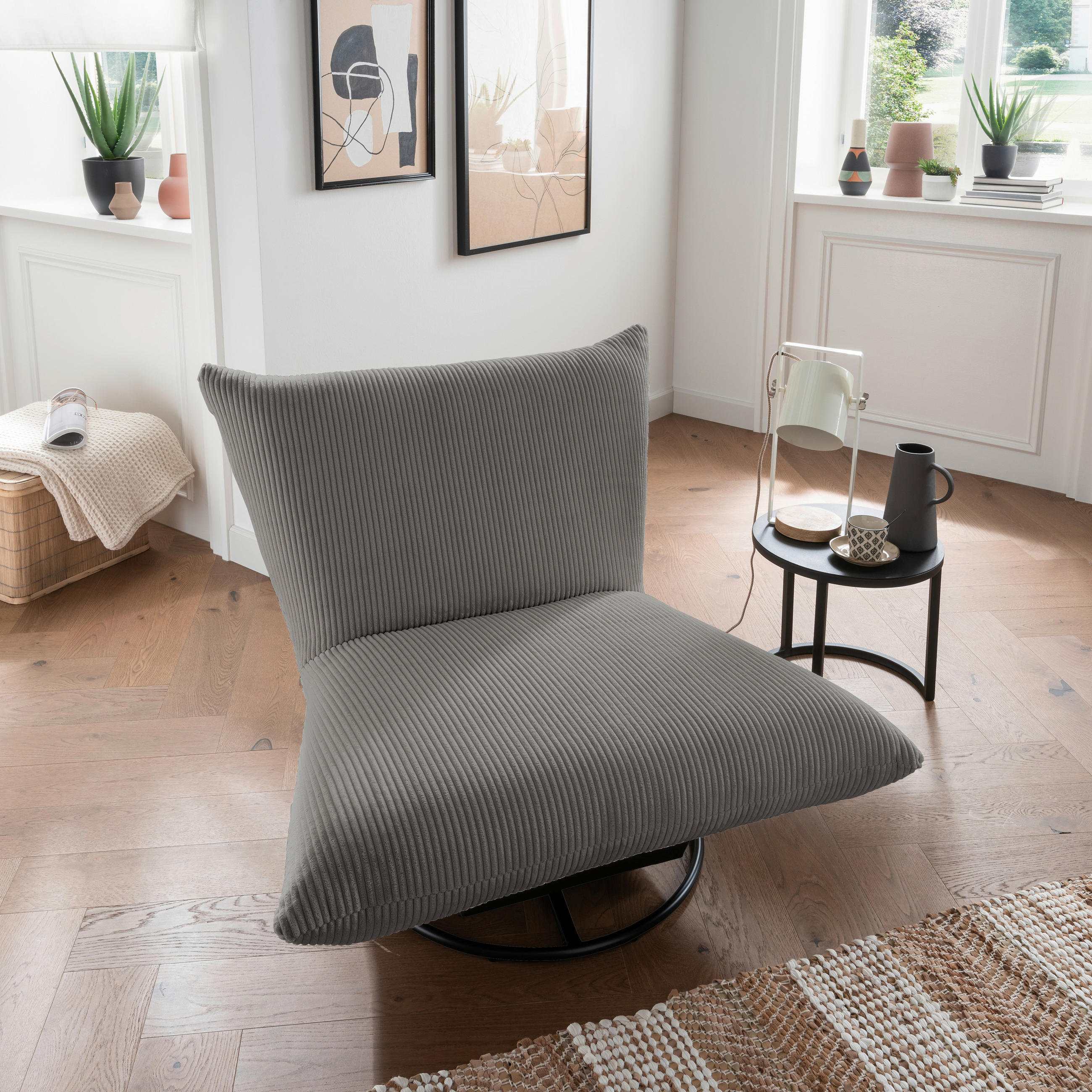 RELAXSESSEL Cord - Schwarz/Grau, Design, Textil/Metall (100/78/96cm) - Livetastic