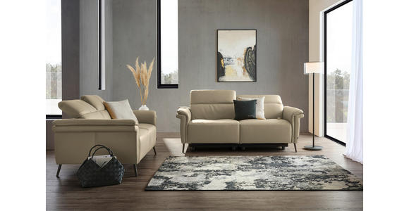 3-SITZER-SOFA  in Echtleder Ecru   - Ecru/Schwarz, Design, Leder/Metall (210/79/104cm) - Belluti