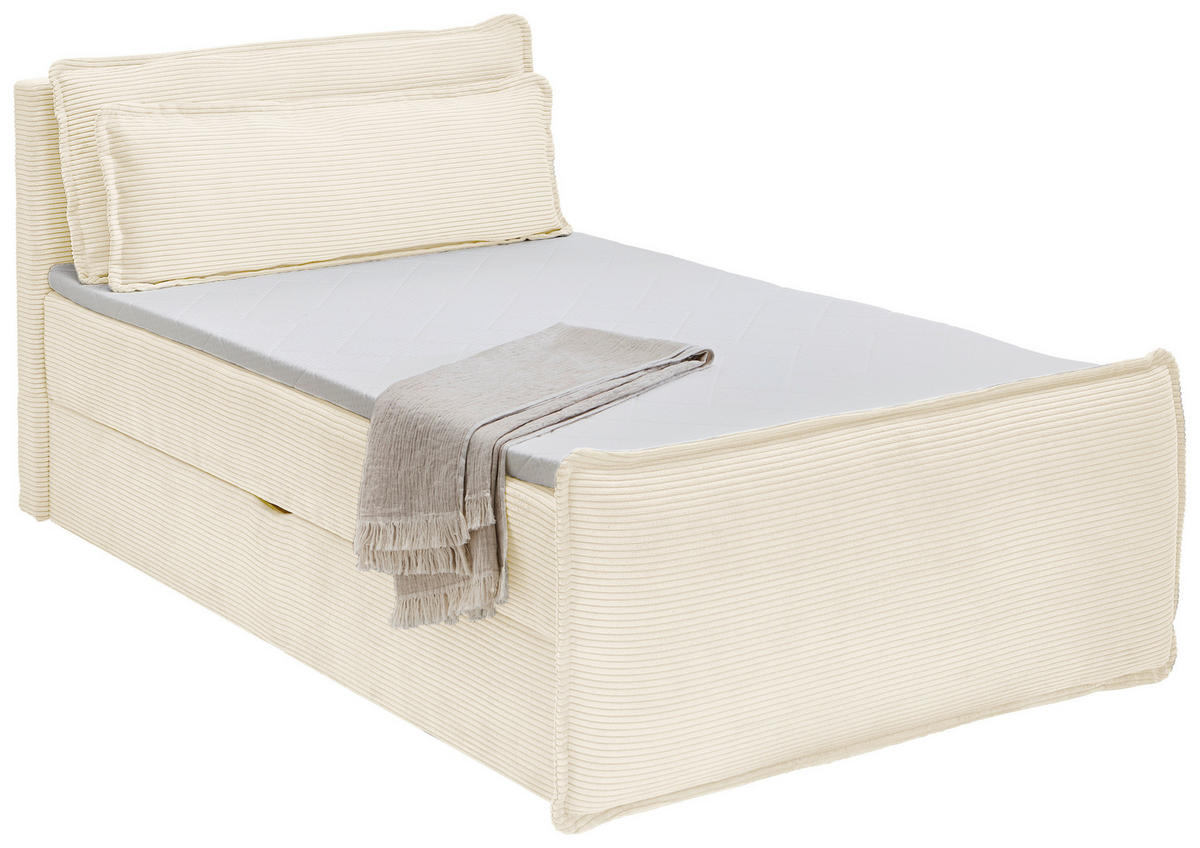 BOXBETT 120/200 cm,  in Beige, Kissen, Bettkasten, Topper, H3 = fest  - Beige/Schwarz, Design, Kunststoff/Textil (120/200cm) - Chameo