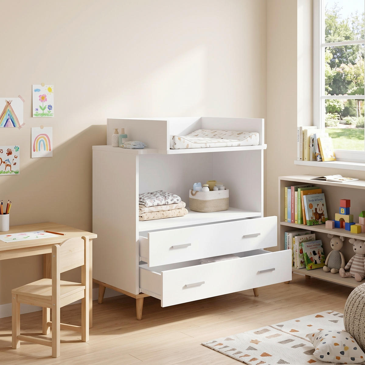 WICKELKOMMODE VCM LANDOS Weiß, Honigeiche  - Honigeiche/Weiß, MODERN, Holzwerkstoff/Kunststoff (60/93/49cm) - Livetastic