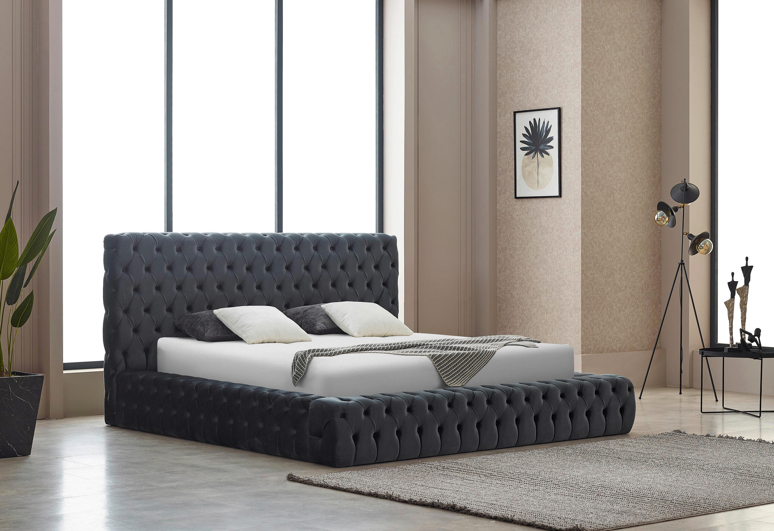 POLSTERBETT gepolstertes Kopfteil, Lattenrost, Bettkasten 180/200 cm  in Grau  - Blau/Grau, MODERN, Kunststoff/Textil (180/200cm) - Livetastic