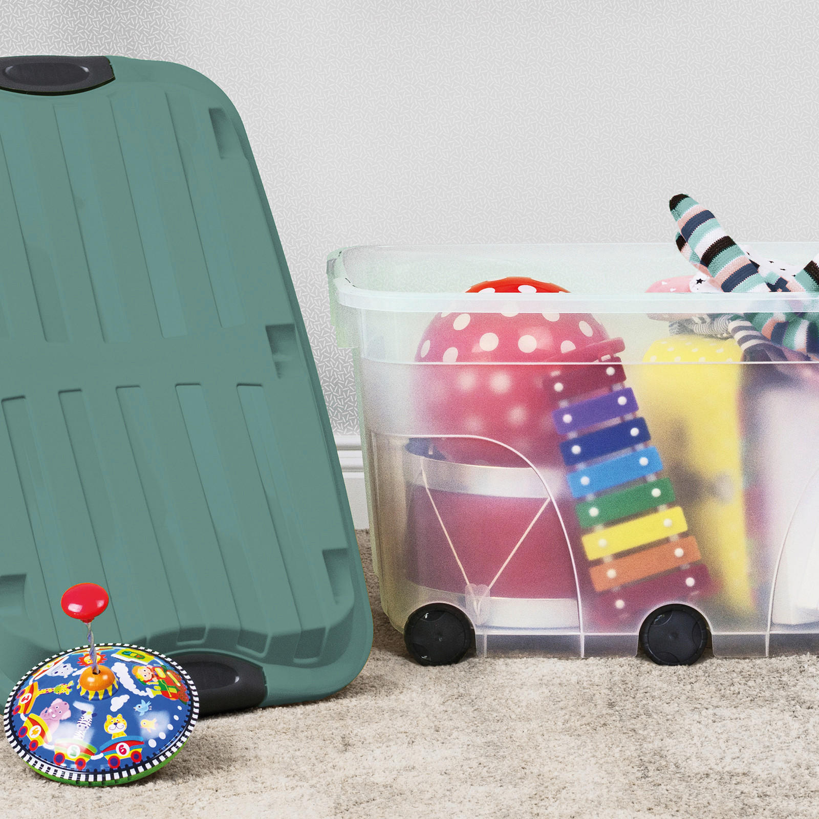 BOX MIT DECKEL ROLLER 6  - Transparent/Grün, Basics, Kunststoff (59,5/40/37cm) - Rotho