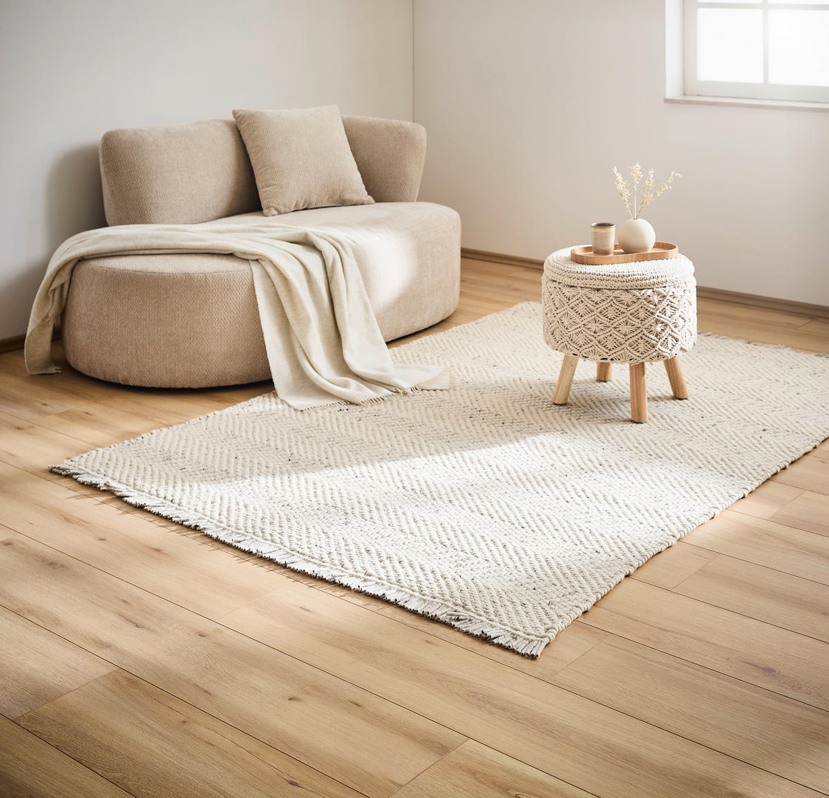 HANDWEBTEPPICH 130/190 cm Kärnten Weiß, Beige  - Beige/Weiß, Basics, Textil (130/190cm) - Linea Natura