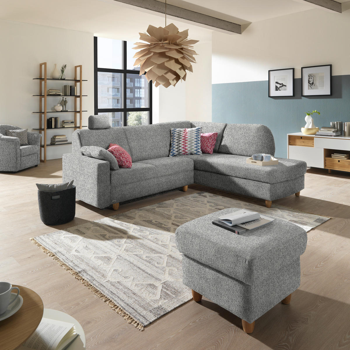 ECKSOFA  in Mikrovelours Naturfarben  227/208 cm  - Eichefarben/Rot, KONVENTIONELL, Holz/Textil (227/208cm) - Sedda