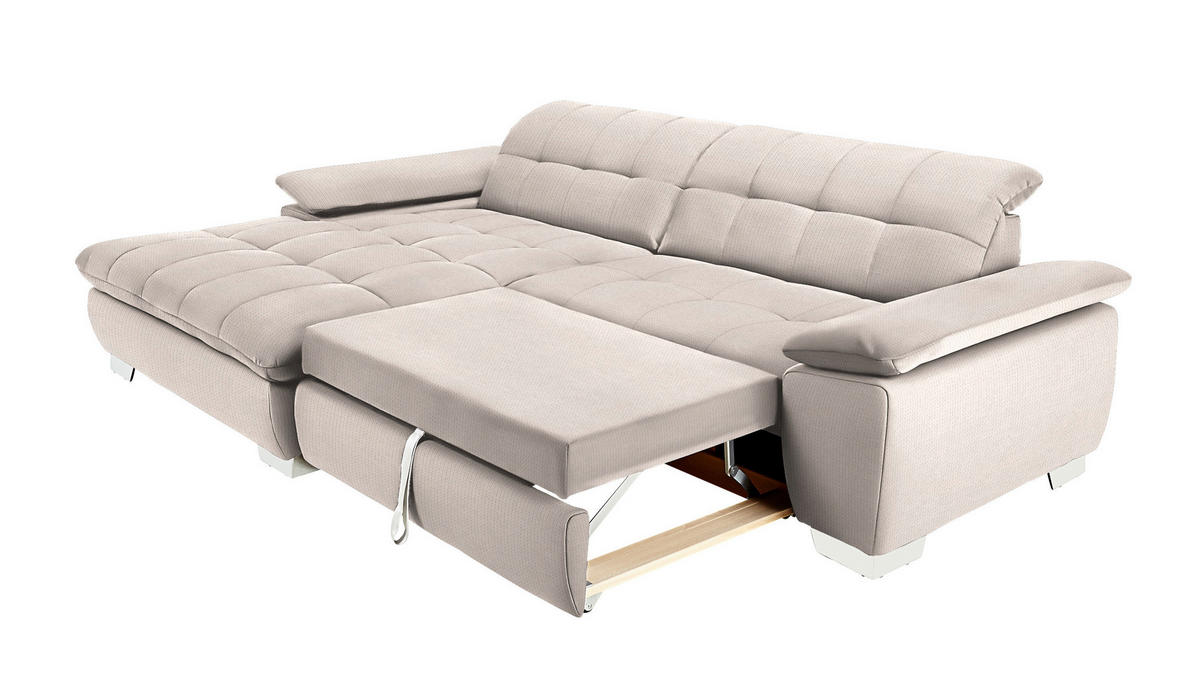 ECKSOFA in Mikrofaser Ecru  - Chromfarben/Ecru, Design, Textil/Metall (180/265cm) - Carryhome