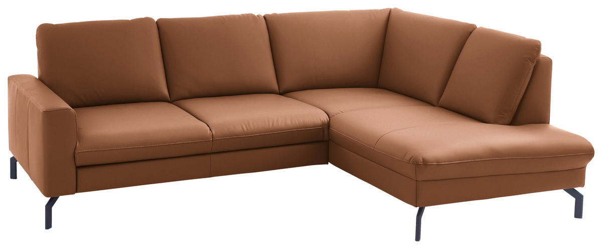 ECKSOFA in Echtleder Hellbraun  250/194 cm  - Hellbraun/Schwarz, Design, Leder/Metall (250/194cm) - Beldomo Premium