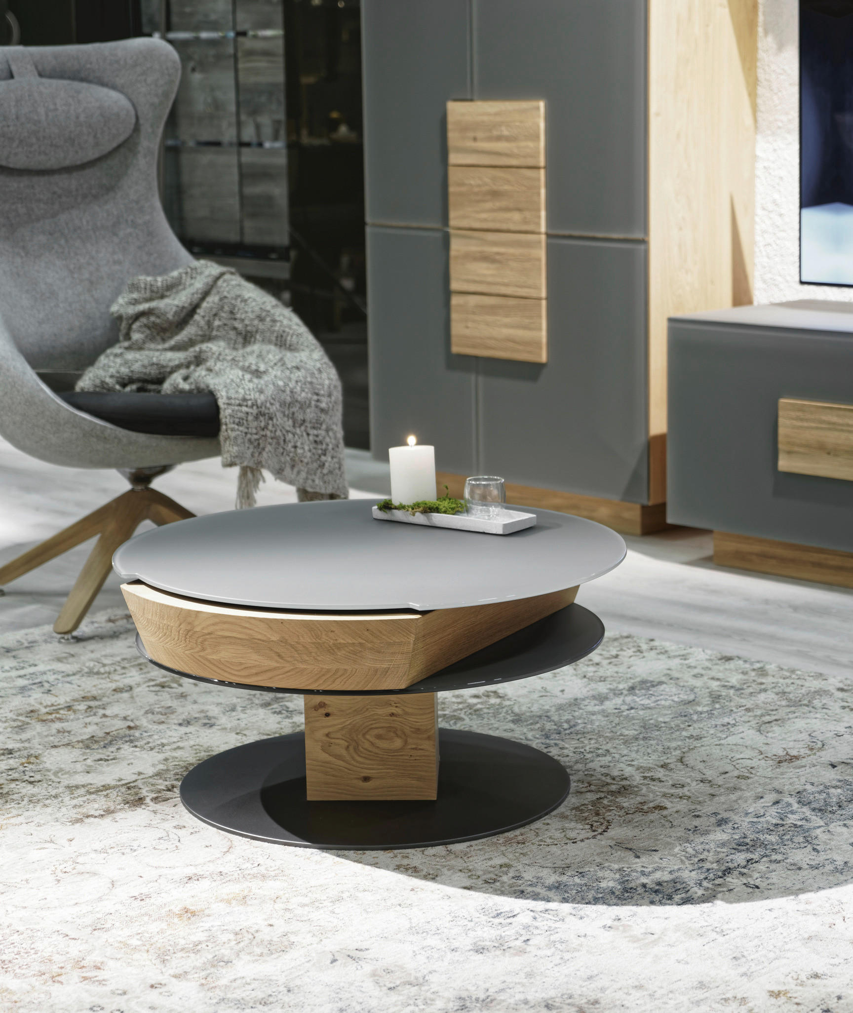 COUCHTISCH Eiche furniert ESG, Parsolglas 80/80/38-58 cm rechteckig Alteiche  - Alteiche, Design, Glas/Holz (80/80/38-58cm) - Voglauer