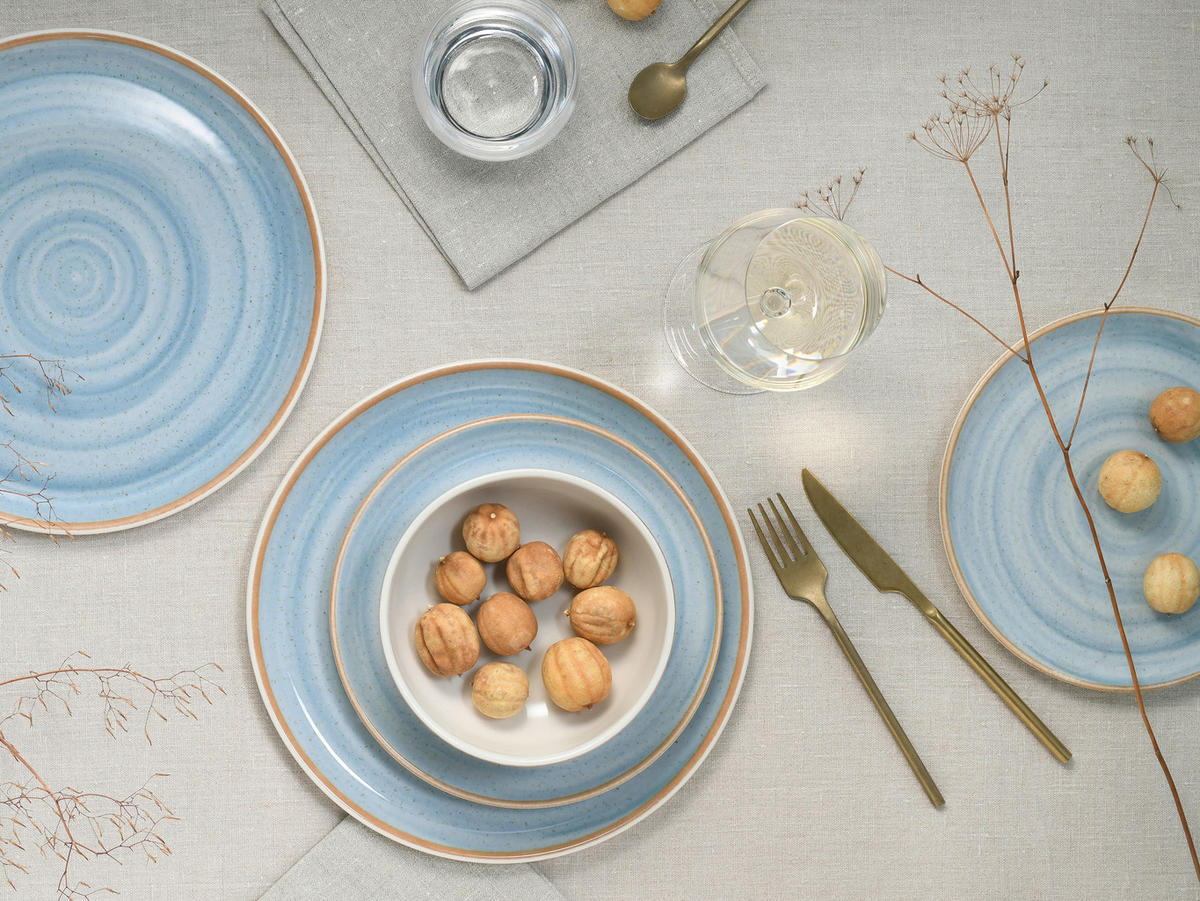 TAFELSERVICE Caoba 12-teilig  - Azurblau/Creme, Basics, Keramik - Creatable