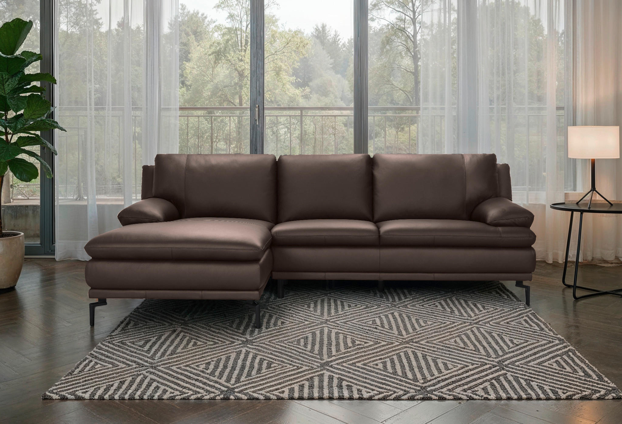 ECKSOFA Braun Echtleder  - Schwarz/Braun, Design, Leder (158/248cm) - MID.YOU