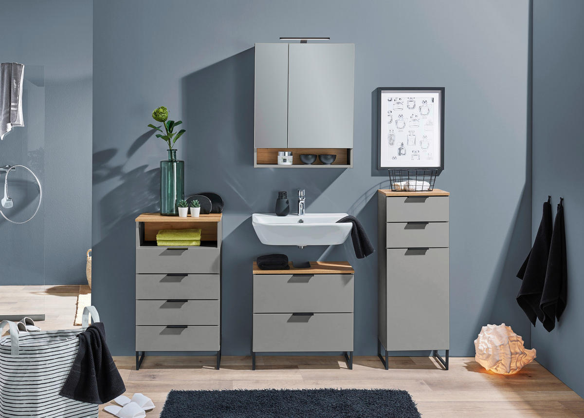 MIDISCHRANK 50/91/32 cm  - Eichefarben/Schwarz, KONVENTIONELL, Holzwerkstoff/Metall (50/91/32cm) - home24