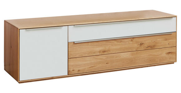 LOWBOARD Weiß, Eichefarben  182/54/50 cm  - Eichefarben/Silberfarben, Design, Glas/Holz (182/54/50cm) - Waldwelt