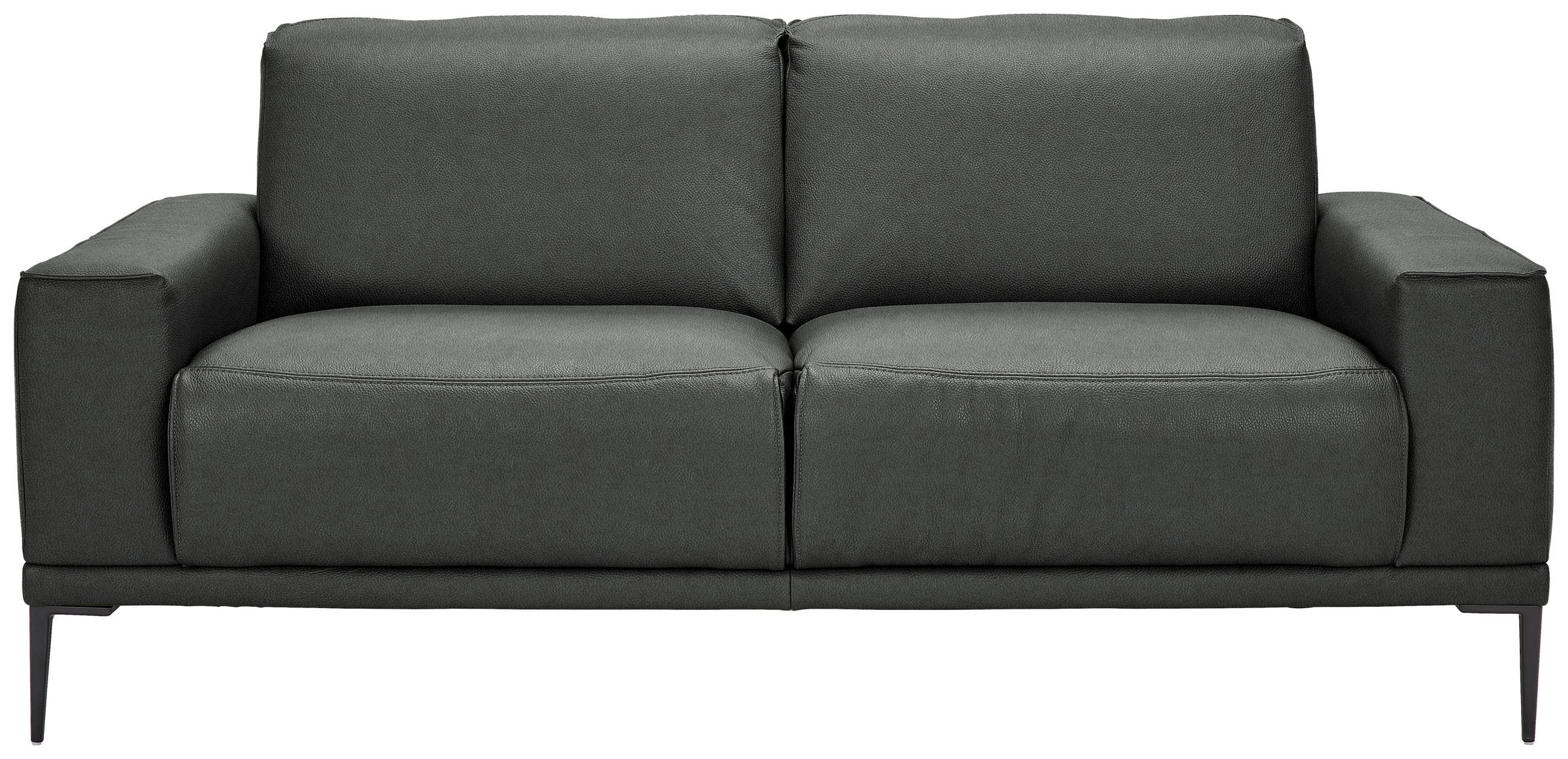 2-SITZER-SOFA in Echtleder Anthrazit  - Anthrazit/Schwarz, Design, Leder/Metall (180/82/92cm) - Johann Jakob