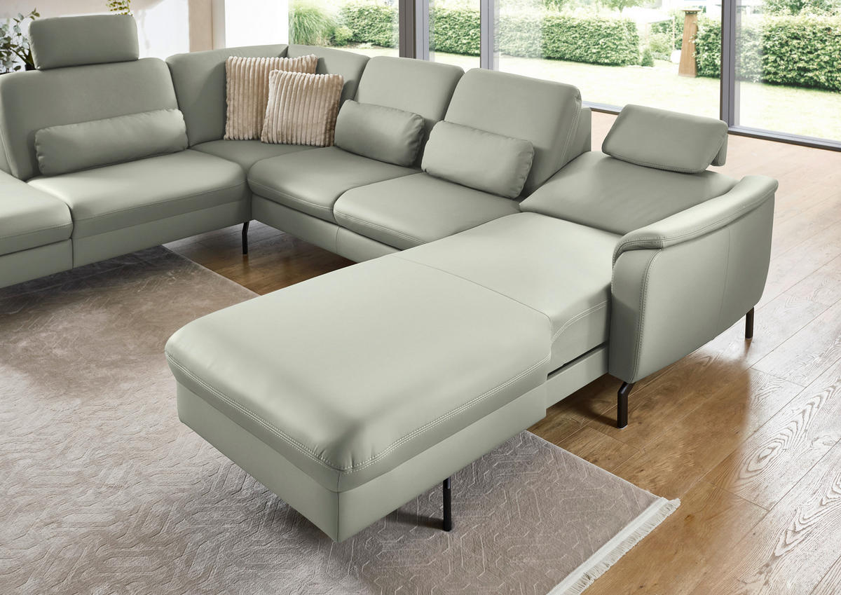 WOHNLANDSCHAFT Beldomo premium in Echtleder Silberfarben  - Silberfarben/Schwarz, KONVENTIONELL, Leder/Metall (224/306/168cm) - Beldomo Premium