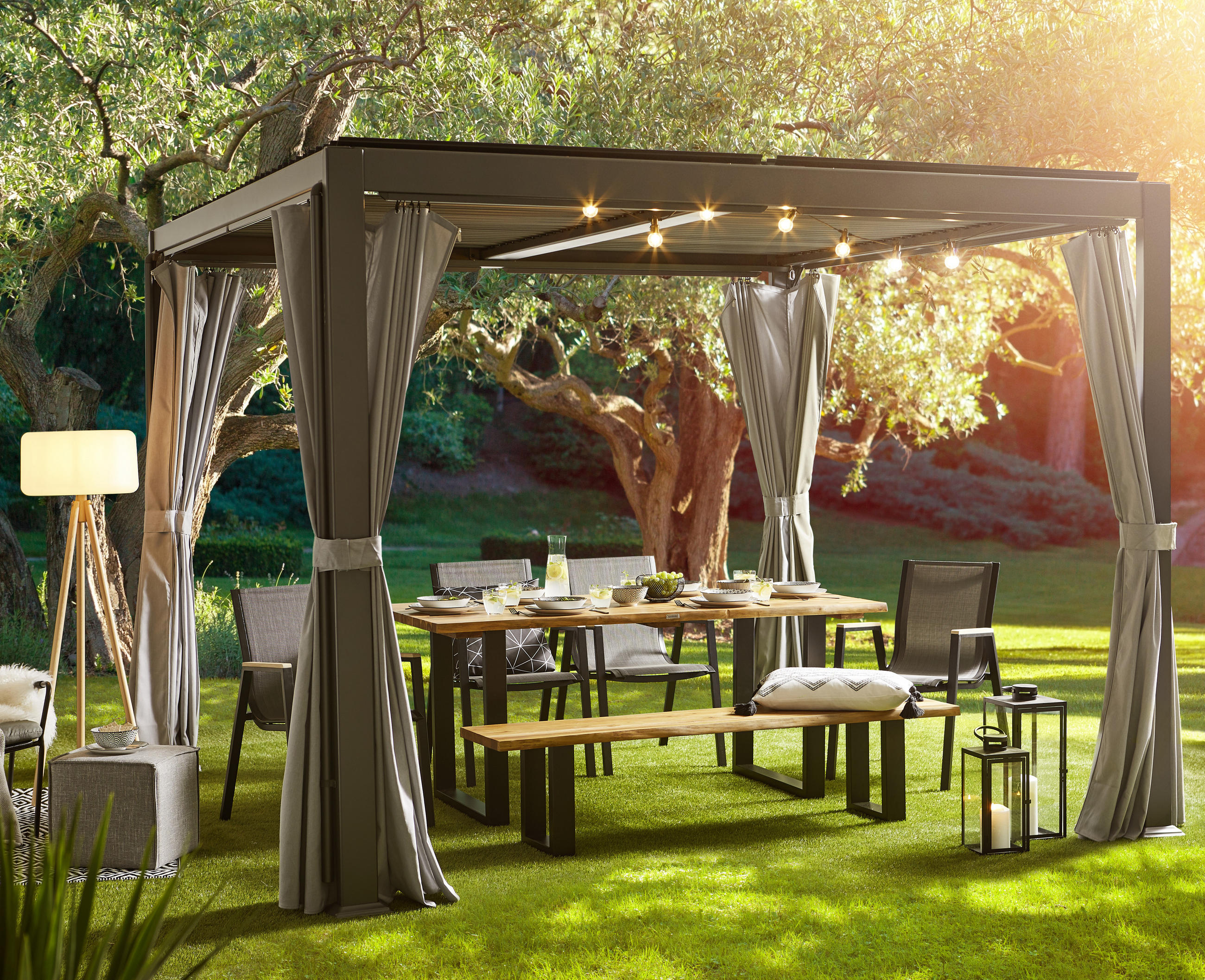 GARTENTISCH 180/90/75 cm Holz, Metall - Schwarz/Akaziefarben, Design, Holz/Metall (180/90/75cm) - Ambia Garden