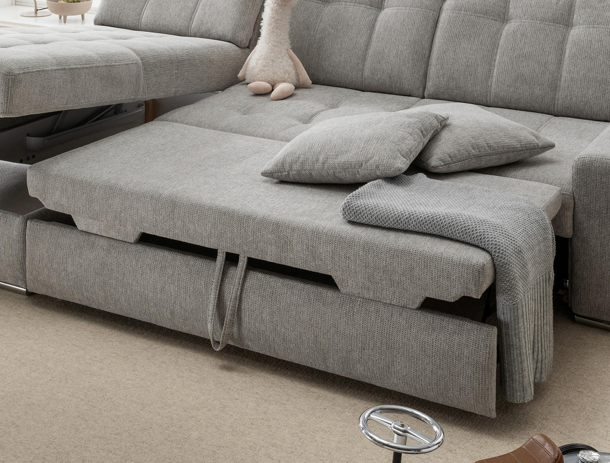 ECKSOFA FRIDO in Chenille Grau  - Chromfarben/Grau, KONVENTIONELL, Textil/Metall (186/283cm) - Livetastic