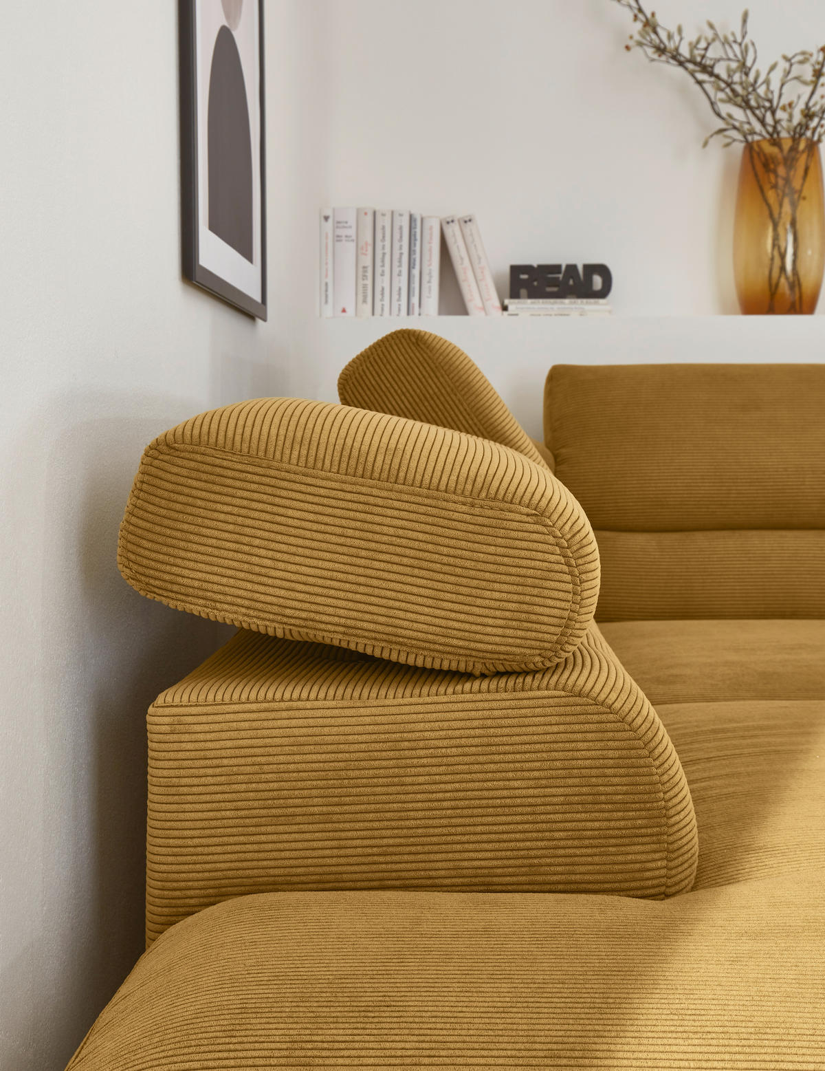 ECKSOFA Ottomane links  Gelb Feincord  - Gelb/Schwarz, Design, Textil/Metall (219/273cm) - Pure Home Lifestyle